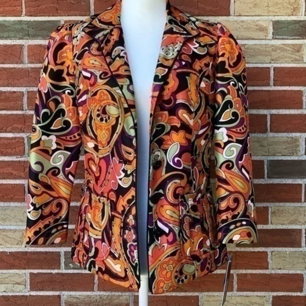 NWT Victor Costa Vintage Beaded 3/4 Sleeve Orange Multicolor Buttonup Jacket 🧥